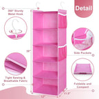 MAX Houser 5-Shelf Hanging Closet Organizer, Hanging Storage Shelves with 4 Side Pockets Space-Saving for Bedroom, Foldable (
