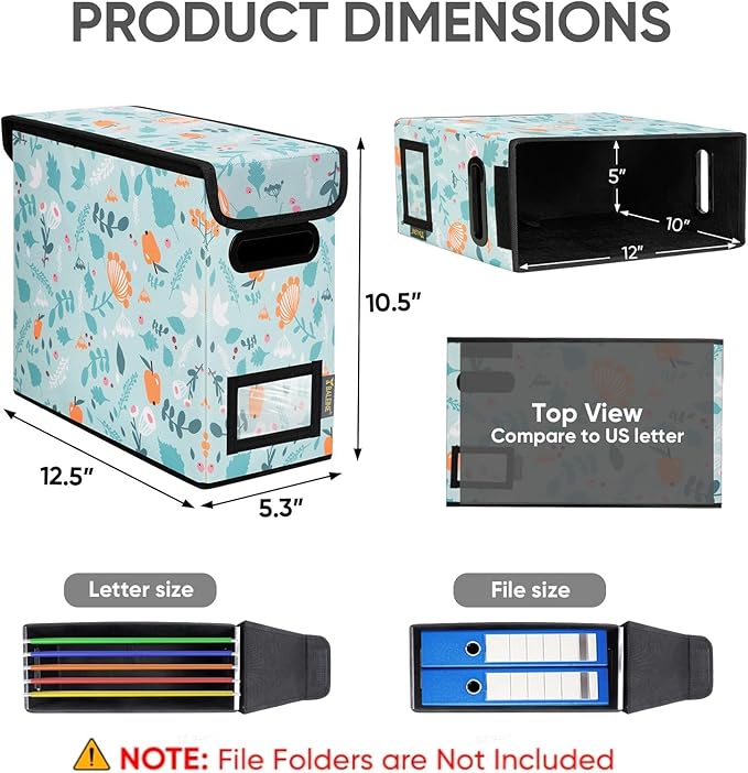 BALEINE File Organizer Box with Lid, Collapsible File Folder Organizer with Plastic Slide, Hanging File Folder Box for Office