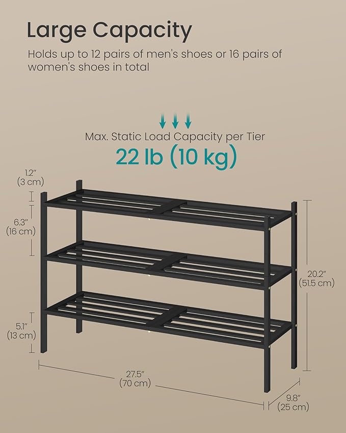 SONGMICS Bamboo Shoe Rack for Closet, Stackable Shoe Oragnizer with Modular Structure, Space-Saving Free Standing Shelf for E