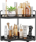 2-Tier Corner Bathroom Counter Organizer with Embedded Screw Holes, Secure & Stable Wood Vanity Shelf for Makeup and Skincare