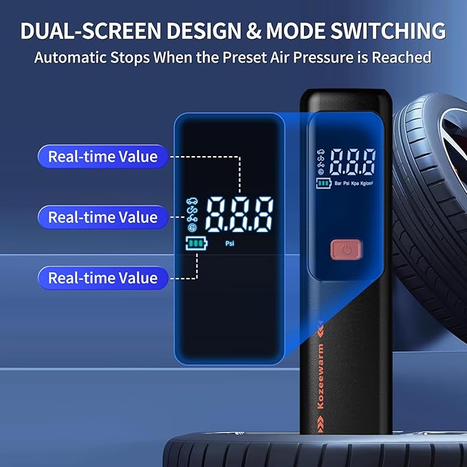 Tire Inflator Portable Air Compressor - ZGWATO Tire Air Pump with Digital Pressure Gauge, Auto Shut Off, 3X Faster Inflation, Cordless Tire Inflator for Car, Motorcycle, Bike, Bicycle and Ball, Black