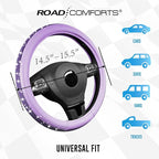 Road Comforts Bling Steering Wheel Cover – Purple Diamond Design, Universal Fit 14.5-15 Inch, Microfiber Leather, Anti-Slip &