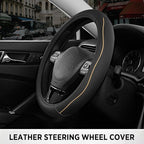 Road Comforts Leather Steering Wheel Cover with Decorative Trim and Piping, Anti-Slip Breathable Design, Fits 14.5–15 Inch Ro
