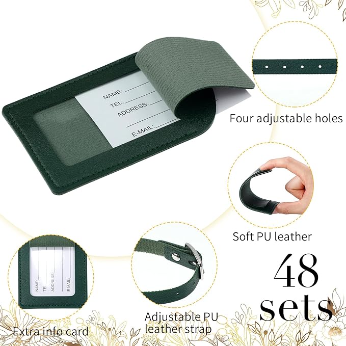 Amylove 48 Sets Leather Luggage Tags Bulk Wedding Favors Luggage Tags for Guests Bridal Gifts Wedding Bridal Shower Gift PU L