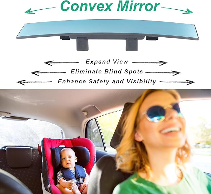 Rear View Mirror for Car,11.8" Convex Panoramic Wide Angel View Mirrors Extender,Blue Tint Anti Glare,Universal Clip on Interior Rearview Mirror for Truck Car and SUV (Blue)