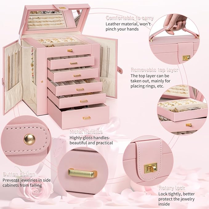 AKOZLIN Huge Jewelry Box Organizer Functional Extra Large Leather Jewelry Storage Case for Women Girls Ring Necklace Earring 