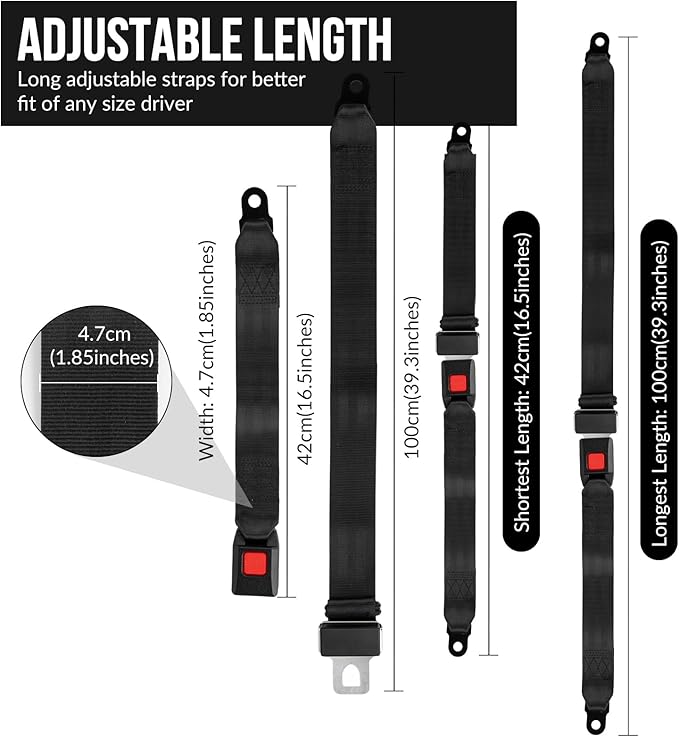 Universal Golf Cart Seat Belt Adjustable, 2 Pack Golf Cart Seat Lap Strap Belts Kit Universal Golf Cart Belt Kit Front Rear for Yamaha UTV EZGO, Club Car, Go Kart Not Include Bolts
