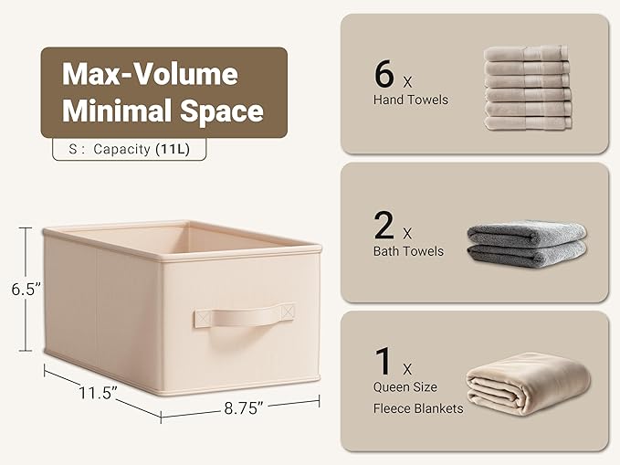LayerSpace Storage Bins, Fabric Satin Storage Baskets for Shelves, 11.5" L*8.75" W*6.5" H Collapsible Storage Bins with Handl