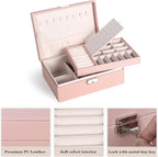 Jewelry Box for Women Girls, 2 Layers Jewelry Organizer Container with Lock, PU Leather Storage Case with Removable Tray, Jew