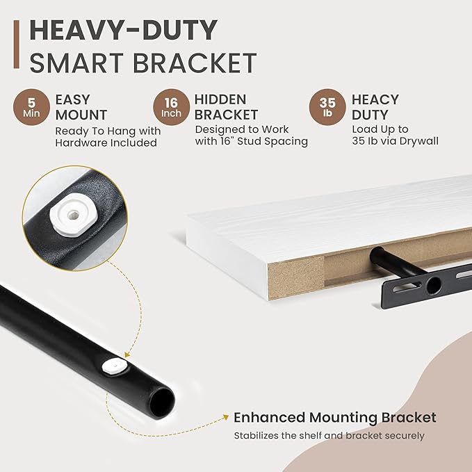 30 Inch Floating Shelves, 8 Inch Deep Floating Shelves for Wall, Hanging Shelf with Invisible Brackets, Deep Shelves for Bath