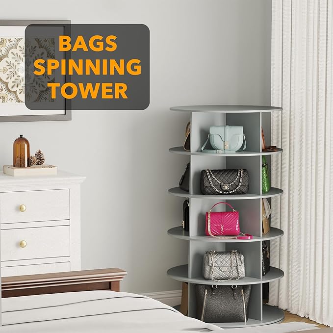 SpaceAid 5 Tier Rotating Shoe Rack Tower, Spinning Shoe Display Lazy Susan, Revolving 360 Shoe Rack Storage Round Carousel, V