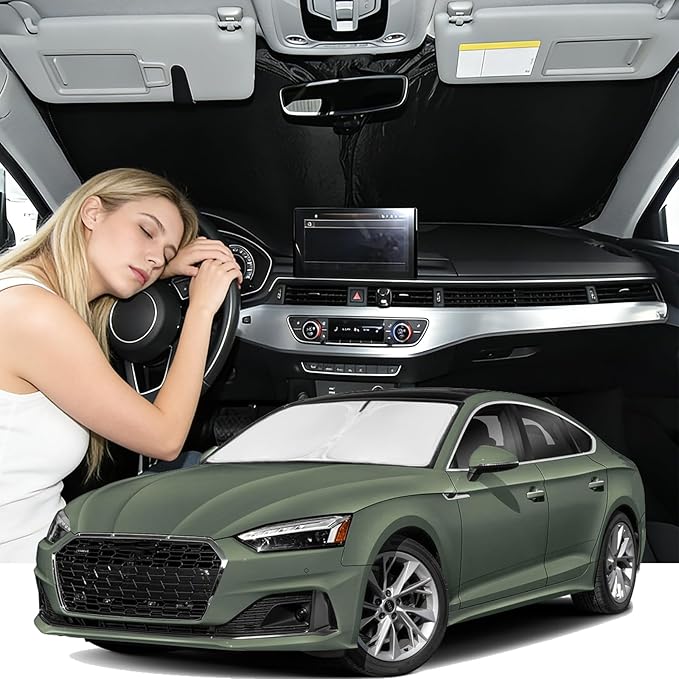 Windshield Sunshade for Audi A5 2018-2025 Sun Shade Car Windshield Accessories Upgrade 4 Layers Blocks UV Rays Custom Fit A5 240T Car Window Shades Front Windshield Keep Cool Foldable