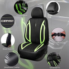 CAR PASS Fluorescent Green & Nappa Leather Seat Covers Full Set, with Backrest Cushion Protector Waist Protection Universal F