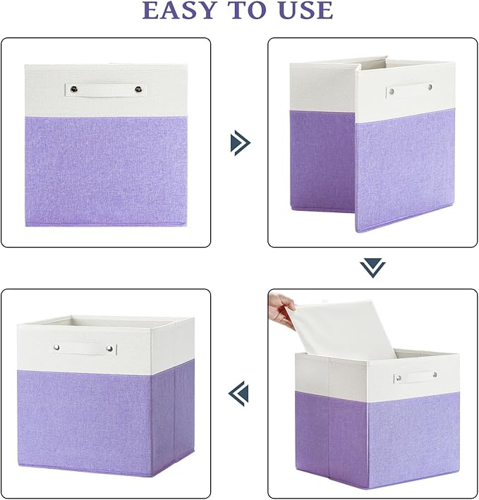 FinishingBo 13 x 13 Inch Fine Linen Storage Bins with Handles，Fabric Cube Boxs，Basket Organizers for Shelves for Home, Closet