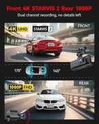 REDTIGER 4K STARVIS 2 Dash Cam Front and Rear, 5GHz WiFi 20MB/s Download, 128GB Card Included, Voice Control, Dash Camera for