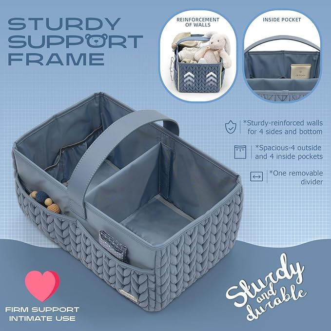 Luxurious Baby Diaper Caddy, Nursery Storage Basket for Newborn Essentials, Travel Baby Basket for Diapers Baby Wipes, Organi