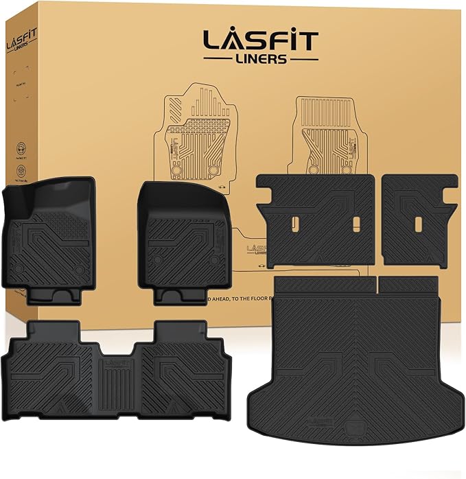 LASFIT Floor Mats & Trunk Mat & Backrest Mats for Acura Zdx 2024 2025 Cargo Mat All Weather TPE Mats Custom Fit Floor Liner for Mdx 1st & 2nd & 3rd Row Car Mats & Cargo Liner, Black, Easy to Clean