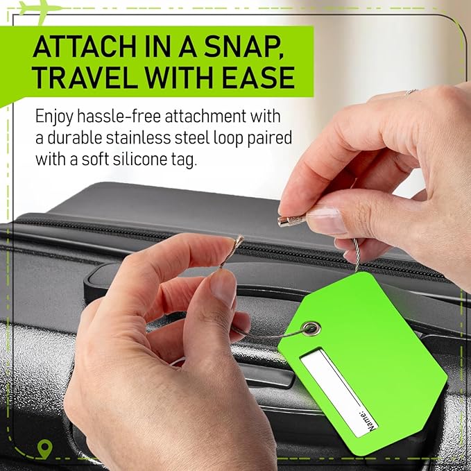 Untethered Ultimate Travel Set: 4 Premium Luggage Straps and 4 Silicone Tags - Secure & Identify Your Bags with Ease (Green +