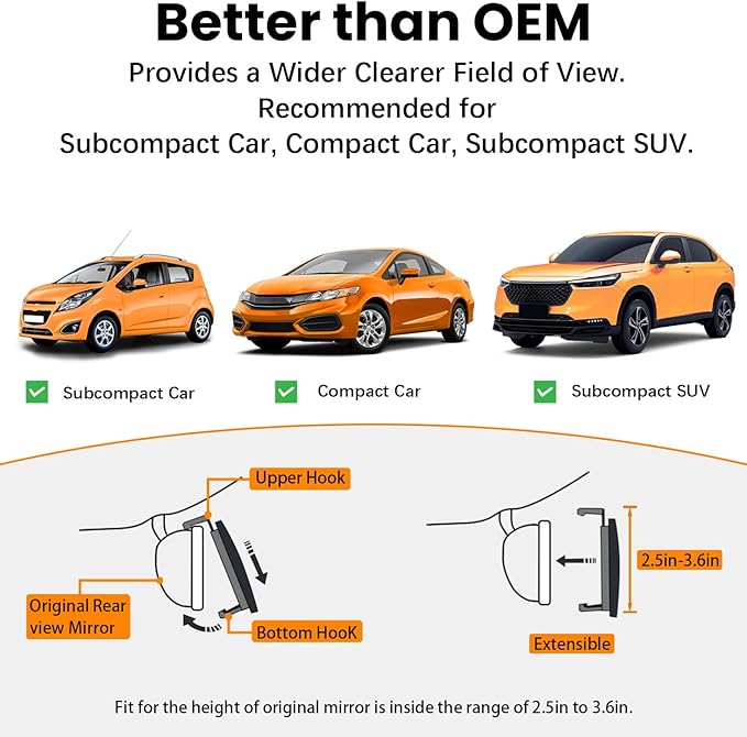 Rear View Mirror, Chrome Anti-glare Panoramic Rear Mirrors Universal 10 Inch Convex Car Interior Clip on Extra Big Wide Angle Rearview Mirror Extender to Reduce Blind Spot for Car SUV
