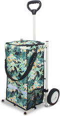 TMZ Heavy-Duty Foldable Shopping Cart with Removable Insulated Bag & Hooks - Lightweight 110 lbs Capacity Grocery Luggage Cart for Market, Travel, Laundry (Tropic Style)