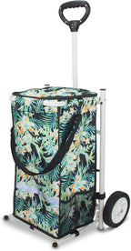 TMZ Heavy-Duty Foldable Shopping Cart with Removable Insulated Bag & Hooks - Lightweight 110 lbs Capacity Grocery Luggage Cart for Market, Travel, Laundry (Tropic Style)