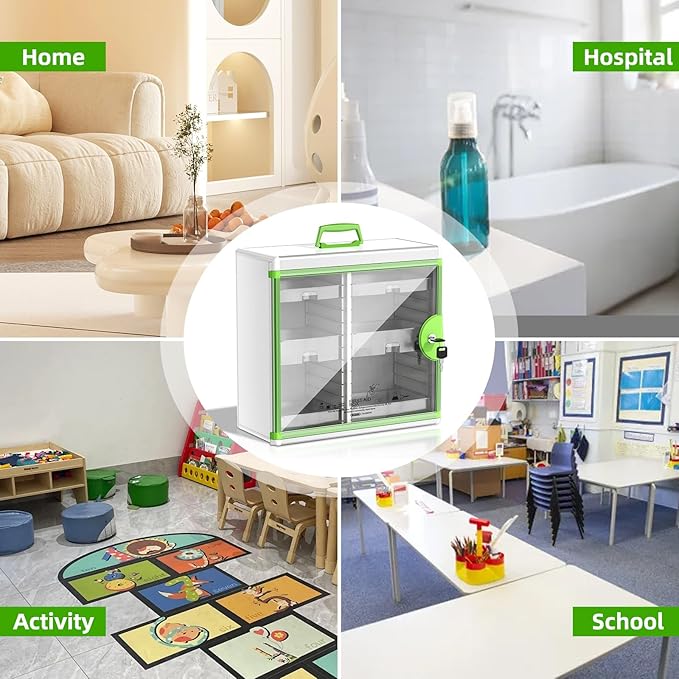 Glosen Medicine Cabinet with Key Wall Mounted Medication Lock Box 【 Green 15x 6.7 x 13 Inch】 Portable Storage Container Big C