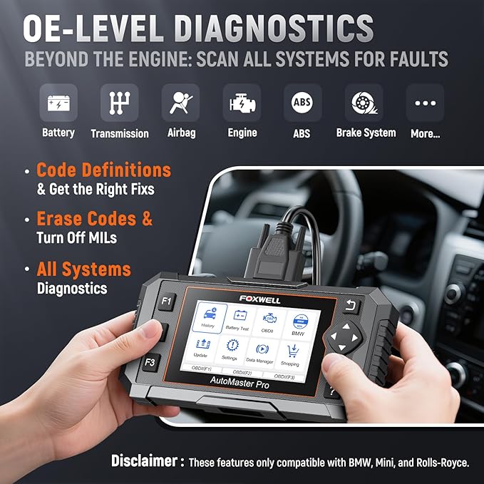FOXWELL NT510 Pro fit for BMW OBD2 Scanner with 12V Battery Tester, Full System Diagnostic Bi-Directional Control Scanner, All