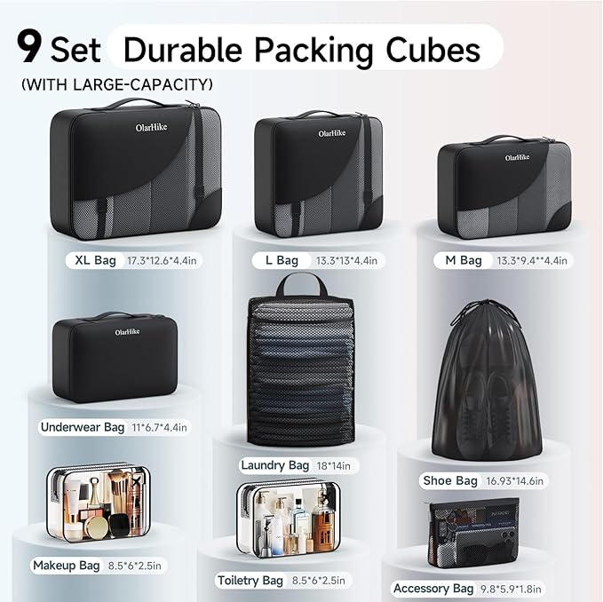 11 Set / 9 Set Packing Cubes for Travel,Gifts for Women Mom Kids,TSA Approved Bags for Makeup, Cosmetic, Toiletry, Organizers