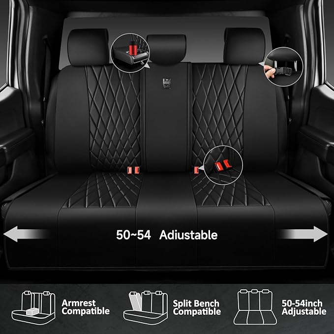CAR PASS 5 Seats Piping Luxury Faux Leather Seat Covers Full Set, Anti-Slip Waterproof Seat Covers Compatible with Front Armr