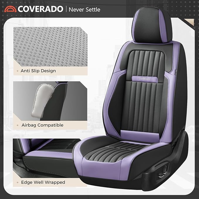 Coverado Car Seat Covers Front Seats, Seat Covers for Cars, Car Seat Protector, 2-Pack Car Seat Cushion Nappa Leather, Waterp