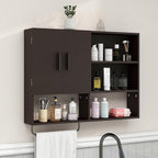 Medicine Cabinet, Wooden Bathroom Wall Cabinet with 2 Doors, Adjustable Shelves & Towel Bar, Over Toilet Storage Cabinet Wall