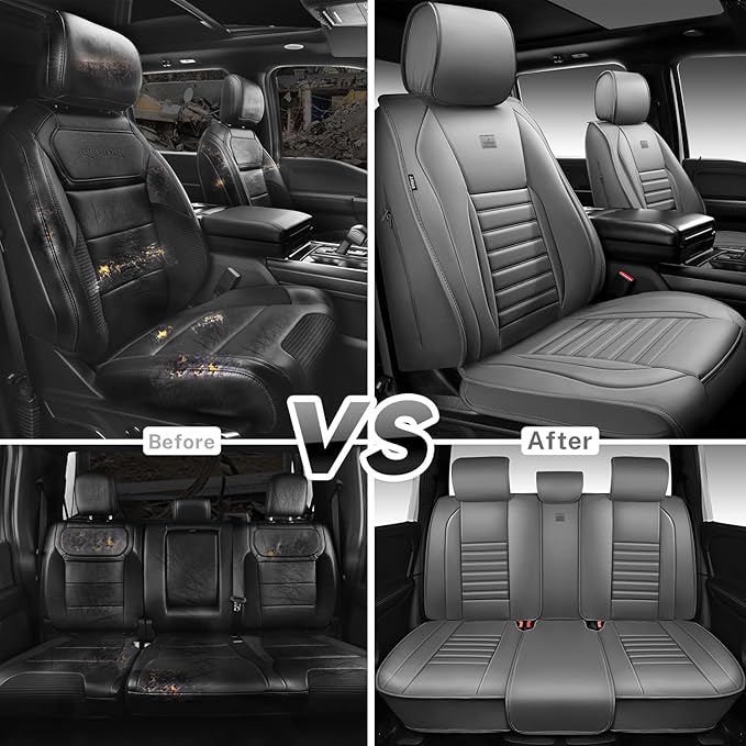 CAR PASS Nappa Leather Car Seat Covers Full Set, Luxury Seat Protector for Cars, Waterproof Anti-Slip Car Seat Cushion Armres
