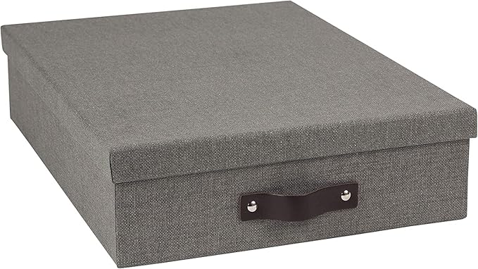 Bigso Oskar Canvas Fiberboard Document Letter Box - File Organizer Box for Important Paperwork - Document Storage with a Lid 