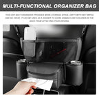 Car Handbag Holder Between Seats, Large Capacity Leather Organizer Auto Purse Holder with Tissue Box, Double-Sided Central Storage Bag Front Seat Barrier for Most Vehicles (Black)
