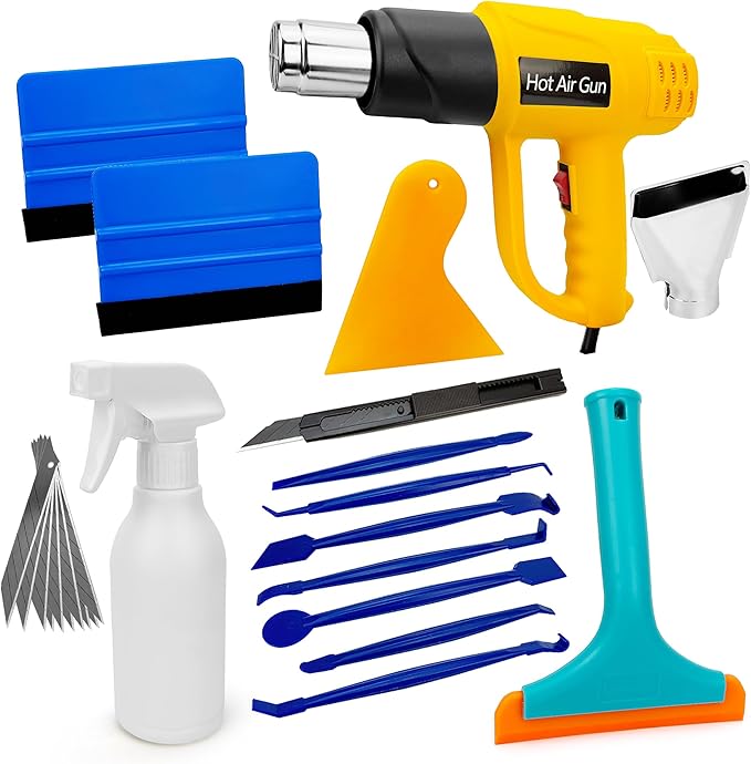 Umaki Window Tint Application Kit, Car Film Tools, Vinyl Wrap Tools with Heat Gun, 4inch Squeegee, Retractable Knife & 10 Blades, 300ml Spray Bottle, Window Squeegee, Edge Trimming Squeegee Kit