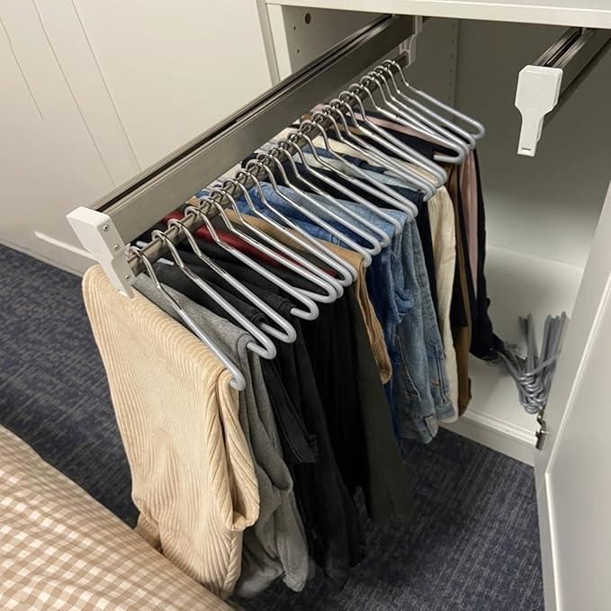 Pull Out Clothes Rail Extendable Clothes Rail - Sliding Wardrobe Closet Rod, Wardrobe Pull Out Clothes Hanger, Adjustable Sli