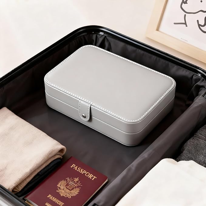 Luxury Small Travel Jewelry Box with Earring Compartments, Rectangle Jewellery Organizer Case for Women,Valentine's Day Gift 
