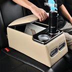 Coverado Car Center Console, Universal Rear Bench Seat Consoles, Truck Seat Organizer and Storage, Back Seat Car Organizer with Cup Holder, Large Storage Box, Central Armrest Box (Regular, Beige)