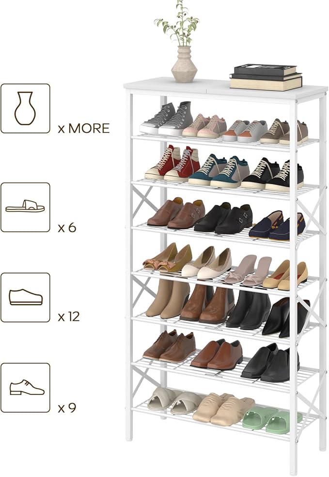 YATINEY 8 Tier Shoe Rack, Shoe Storage Organizer, Large Capacity Shoe Shelf Holds 32 Pairs of Shoes, Sturdy and Stable, for E