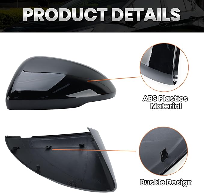Left Driver Side Mirror Cover Caps Compatible with Chevrolet Chevy Cruze 2017 2018 2019 Replacement Rear view Mirrors Trim (Bright Black)