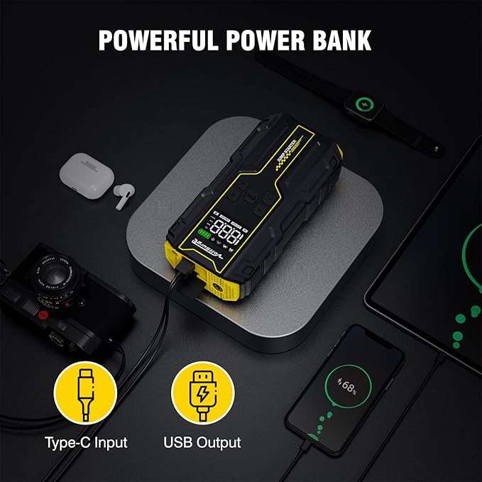 Car Jump Starter with Air Compressor, VoltSurge 6000A Peak 12V Battery Jumper Starter Portable Booster Pack, 150PSI Safe