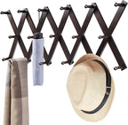 Homode Accordion Wall Hanger, Hat Hangers Wall Mounted, Wood Accordian Coat Rack with 17 Hooks, Expandable Peg Rack Wall Orga