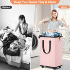 SpaceTrove Laundry Basket with Wheels, Collapsible Laundry Baskets, Laundry Hamper with Handles Detachable Wheels, Rolling La