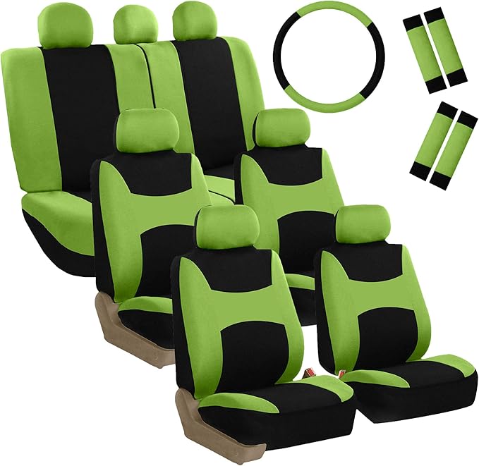 FH Group Light & Breezy Cloth Car Seat Covers, 7 Seater Three Row Set- Airbag & Split Ready -Universal for Cars Trucks and SU