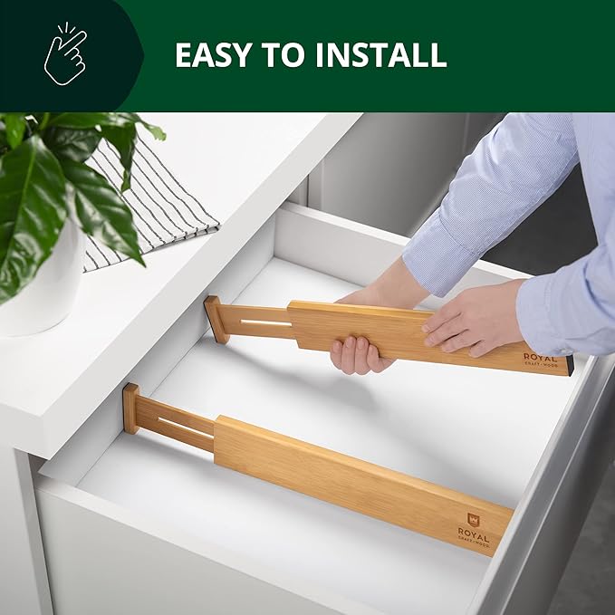ROYAL CRAFT WOOD Adjustable Bamboo Drawer Dividers Organizers (17-22") - Bamboo Kitchen Drawer Organizer 7 Slot
