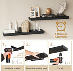 BAMEOS Bamboo Floating Shelves Wall Mounted Wooden Shelves with Invisible Brackets Set of 2, Hanging Wall Decor for Bedroom, 