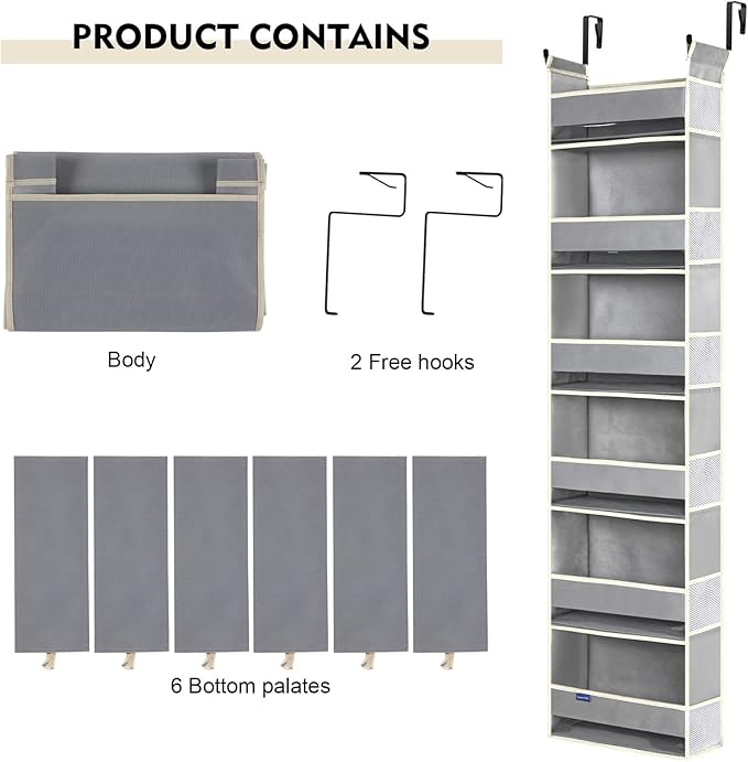 Over The Door Organizer 6-Shelves and 12 Side Pockets, Over The Door Storage for Bathroom Bedroom Nursery, Hanging Door Organ