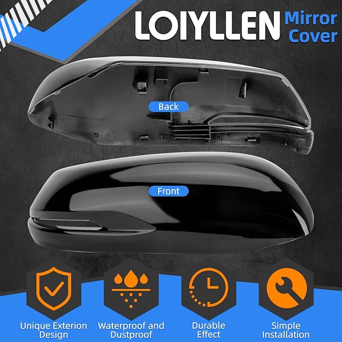 Passenger Side Mirror Cover Replacement for Honda CRV 2017 2018 2019 2020 2021 2022 - Right Side Mirror Covers, Rear View Mirrors Cap Accessories Black, With Lamp