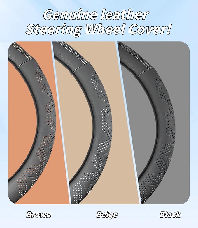 Custom-Fit for Nissan Steering Wheel Cover, Genuine Leather Steering Wheel Cover, Non-Slip, Breathable, for Nissan Accessories (Beige,for Nissan)