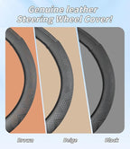 Custom-Fit for Ford Steering Wheel Cover, Genuine Leather Steering Wheel Cover, Non-Slip, Breathable, for Ford Accessories (Beige,for Ford)